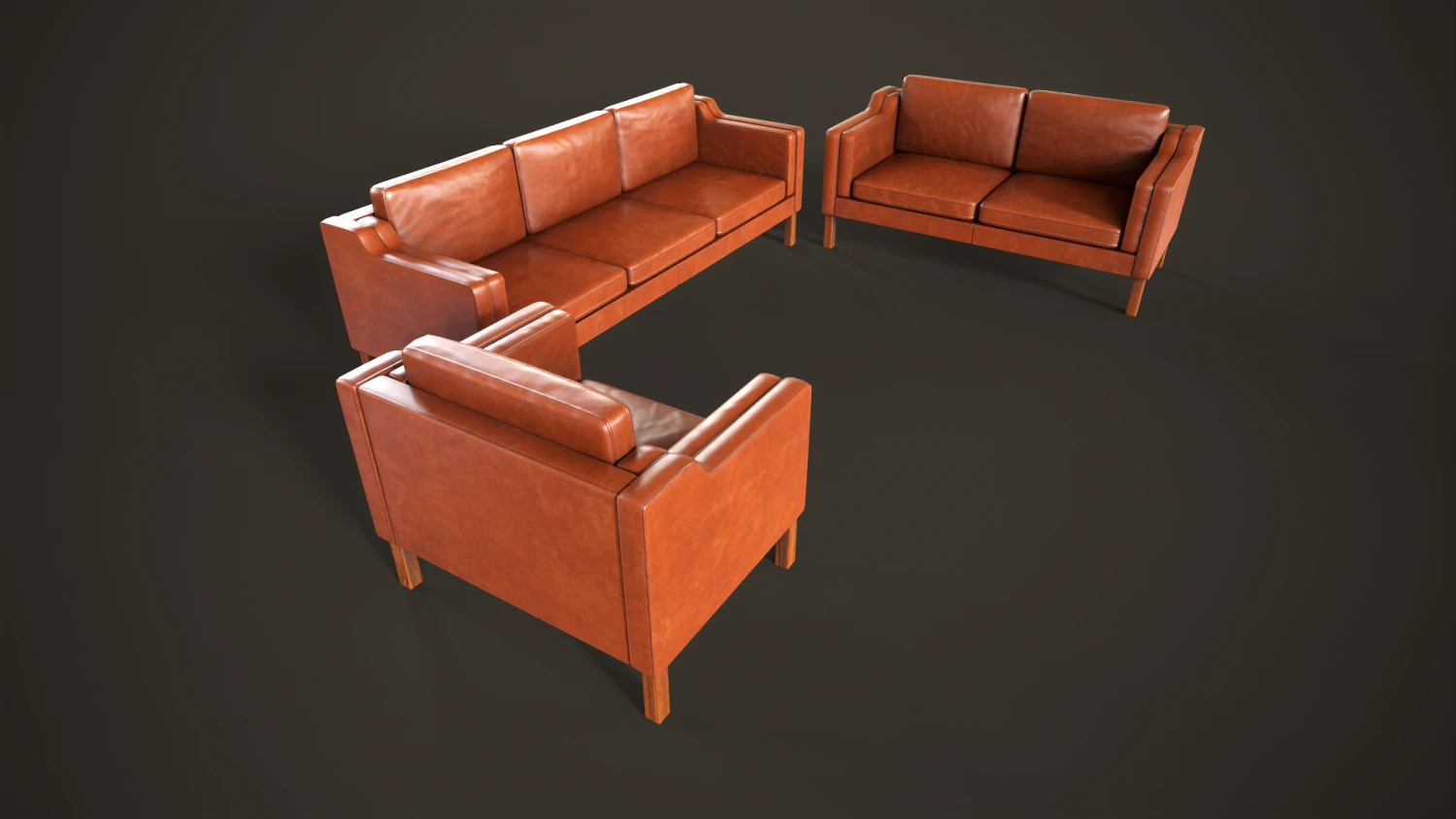 Leather sofas and armchair 3D Model .c4d .max .obj .3ds .fbx .stl .blend 