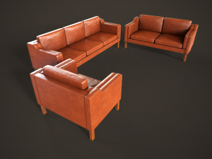 Leather sofas and armchair 3D Model
