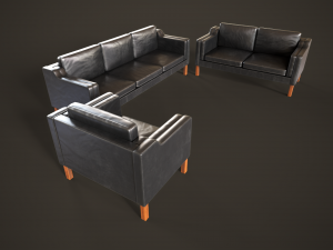 Leather sofas and armchair Model 3D