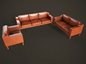 Leather sofas and armchair 3D Model
