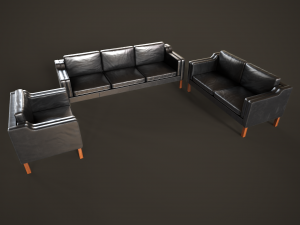 Leather sofas and armchair Model 3D