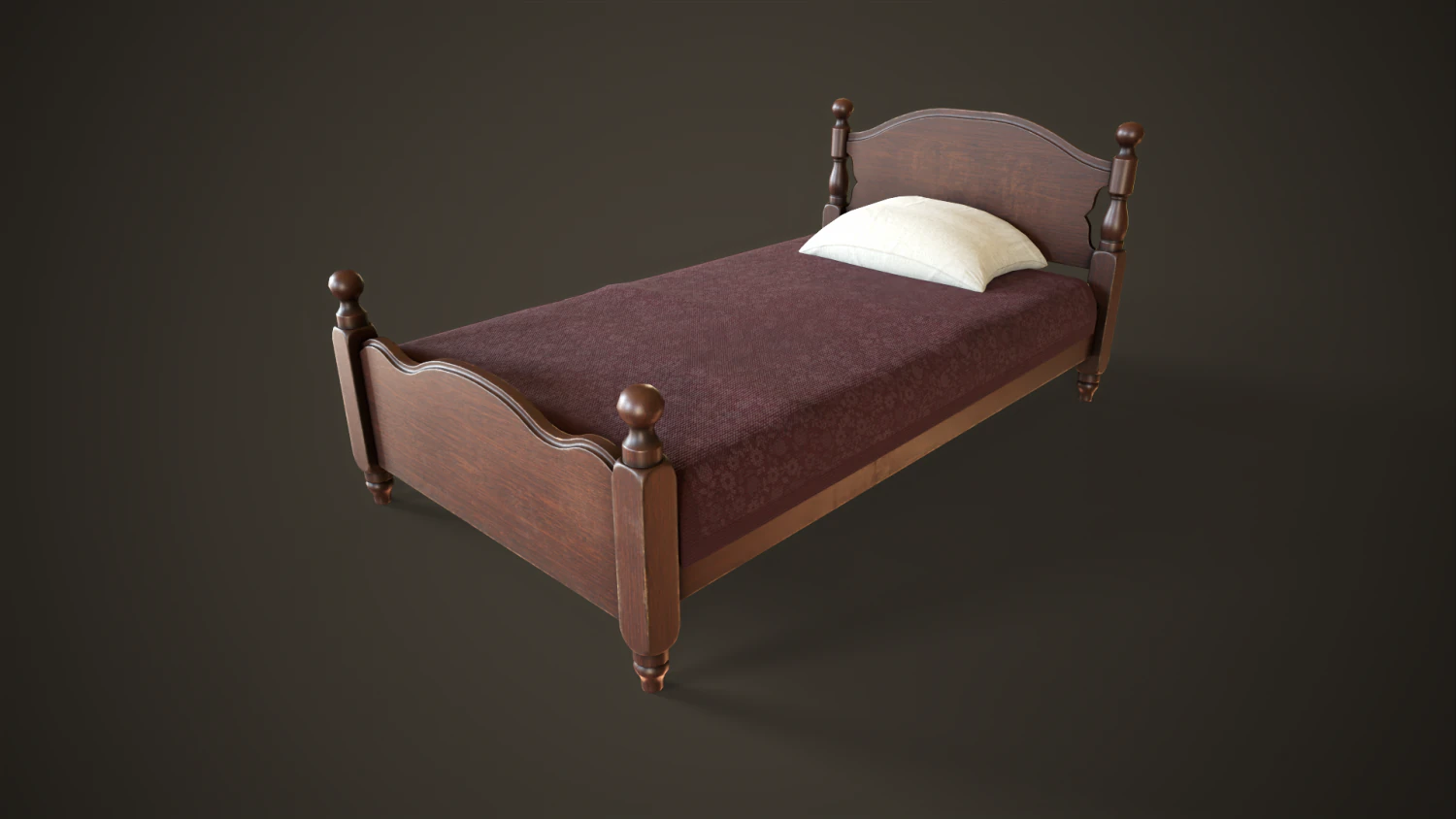 Vintage classic single bed 3D Model .c4d .max .obj .3ds .fbx .stl .blend
