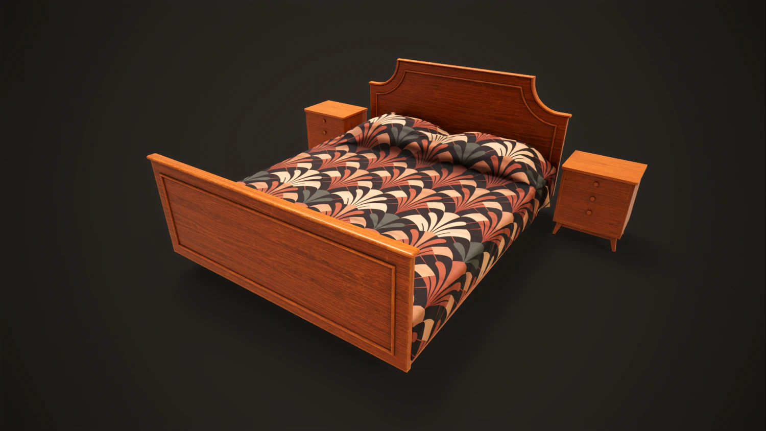 Retro double bed and nightstand 3D Model .c4d .max .obj .3ds .fbx .stl .blend 