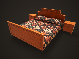 Retro double bed and nightstand 3D Model