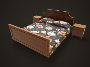 Retro double bed and nightstand Modello 3D