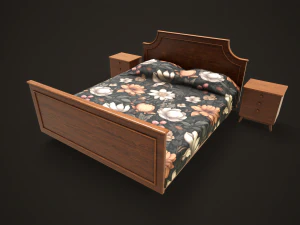 Retro double bed and nightstand 3D Model
