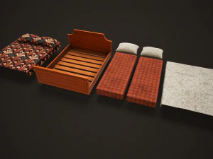 Retro double bed and nightstand 3D Model