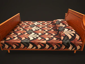 Retro double bed and nightstand 3D Model
