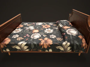 Retro double bed and nightstand 3D Model