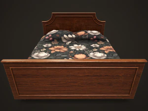 Retro double bed and nightstand 3D Model