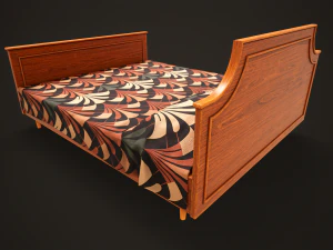 Retro double bed and nightstand 3D Model