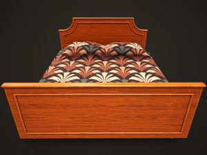 Retro double bed and nightstand 3D Model