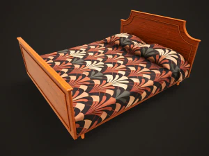 Retro double bed and nightstand 3D Model