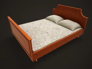 Retro double bed and nightstand 3D Model