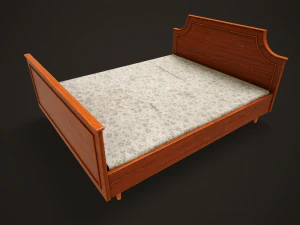 Retro double bed and nightstand 3D Model