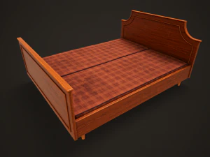 Retro double bed and nightstand 3D Model