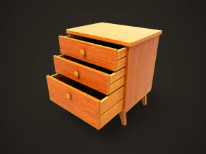 Retro double bed and nightstand 3D Model