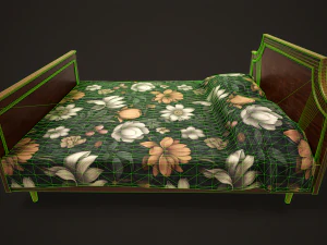 Retro double bed and nightstand 3D Model