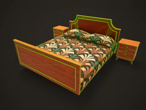 Retro double bed and nightstand 3D Model