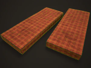 Retro double bed and nightstand 3D Model