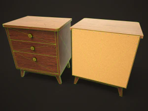 Retro double bed and nightstand 3D Model