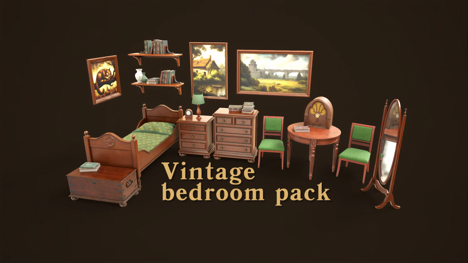 Vintage Bedroom Pack 3D Model .c4d .max .obj .3ds .fbx .stl .blend 