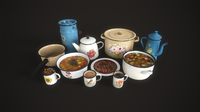 Enamel tableware set Modello 3D .c4d .max .obj .3ds .fbx .stl .blend 