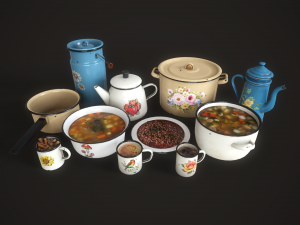 Enamel tableware set 3D Model