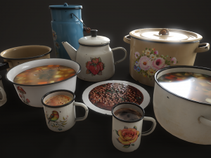Enamel tableware set Modello 3D