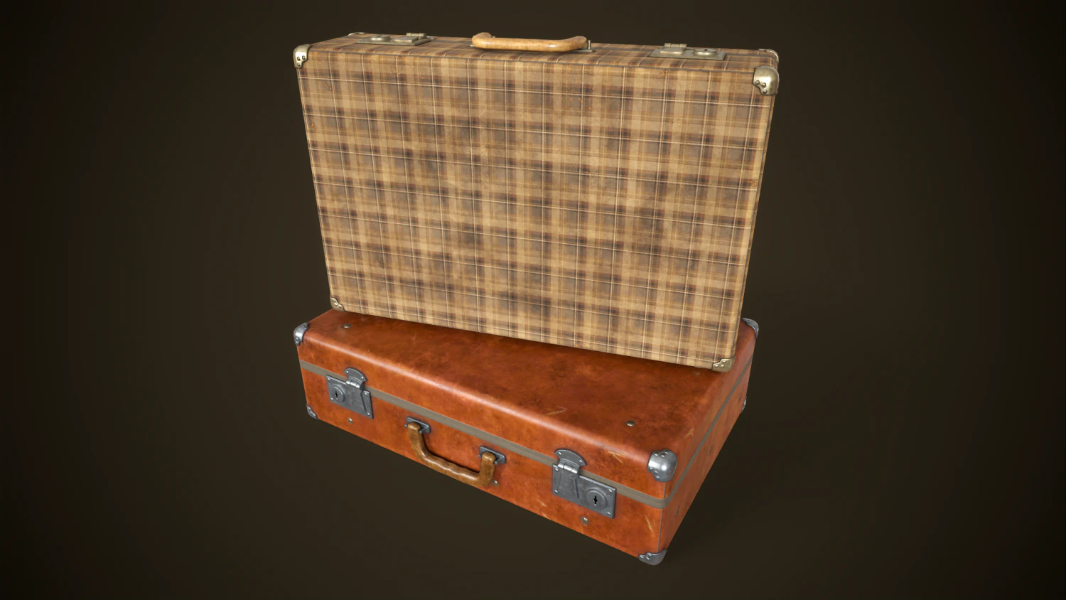 Vintage travel suitcase 3D Model .c4d .max .obj .3ds .fbx .stl .blend