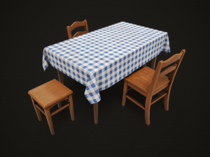 Dining table chair and stool model set 3Dモデル