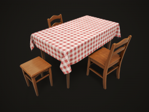 Dining table chair and stool model set Model 3D