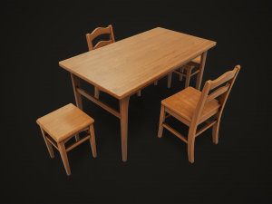 Dining table chair and stool model set Model 3D