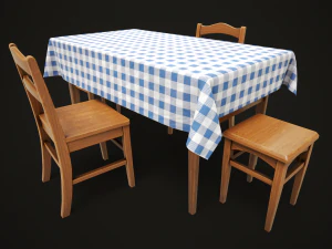 Dining table chair and stool model set 3D Model