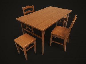 Dining table chair and stool model set Model 3D