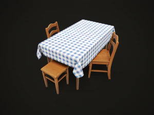 Dining table chair and stool model set 3D Model