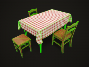 Dining table chair and stool model set Model 3D