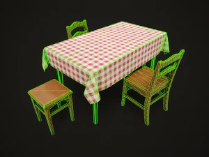 Dining table chair and stool model set 3D Model