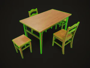 Dining table chair and stool model set 3D Model