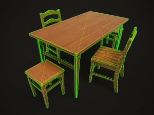Dining table chair and stool model set Model 3D