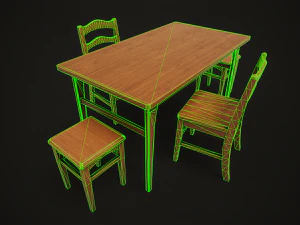 Dining table chair and stool model set 3D Model