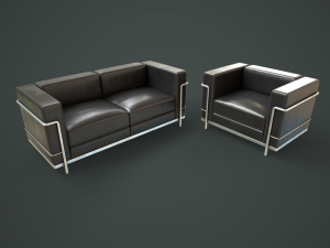 Leather sofa and armchair 3D 模型