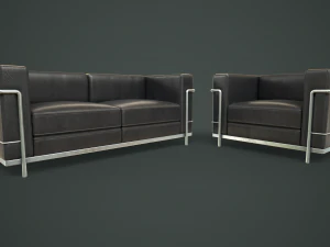 Leather sofa and armchair 3D Model