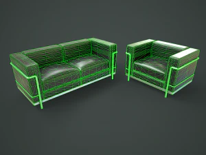 Leather sofa and armchair 3D Model