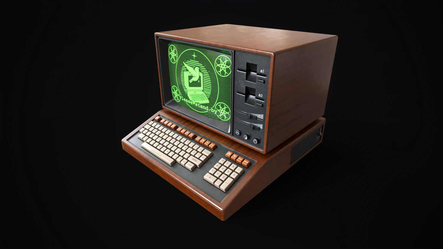 Retro wooden computer 3D Model .c4d .max .obj .3ds .fbx .stl .blend 