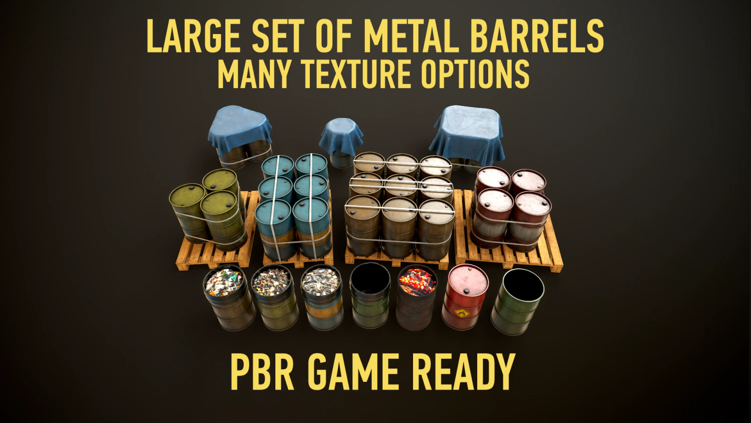 Large set of metal barrels 3D Model .c4d .max .obj .3ds .fbx .stl .blend 