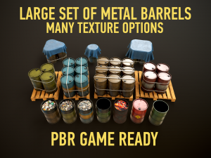 Large set of metal barrels 3D Модель