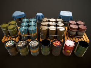 Large set of metal barrels Modelo 3D