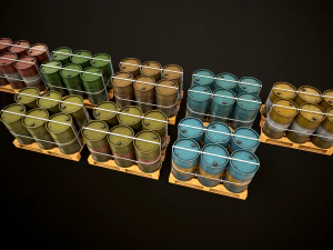 Large set of metal barrels 3D Model
