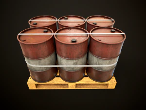 Large set of metal barrels 3D Model